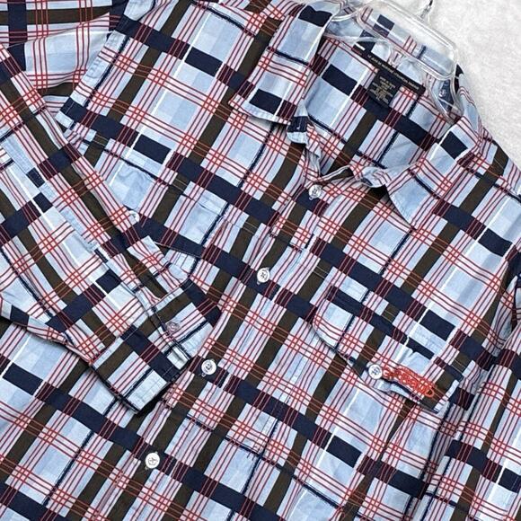 VTG Le Jean De Marithe + Francois Girbaud Shirt Mens XL Blue Plaid Hip Hop 90s - Picture 1 of 10